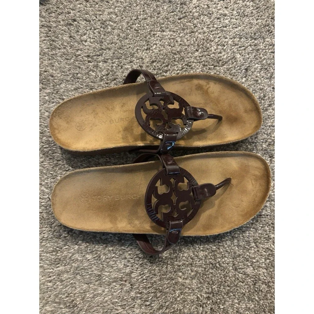 Tory Burch Miller Cloud Patent Leather Cork Thong Sandal Purple Size 10‎